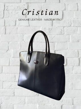 CRISTIAN Italy - Genuine Italian Leather Structured Tote Bag - Black